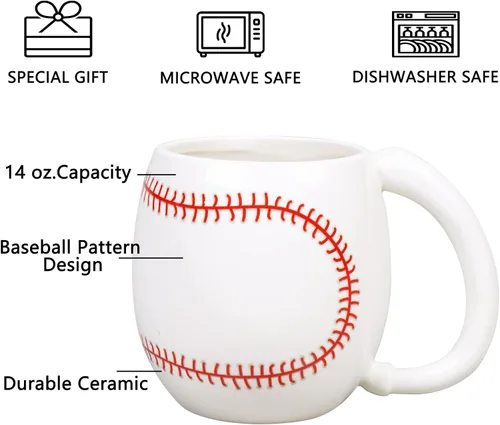 Miniatura 3 de Ceramicfor Taza de café de béisbol, regalo de Navidad novedoso para hombres, mujeres, todos los amantes del deporte, 14 onzas, color blanco