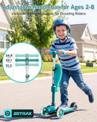 Miniatura 4 de Gotrax KS3 - Patinete para niños, ruedas iluminadas LED, manubrio de altura ajustable y asiento extraíble, cubierta antideslizante inclinada