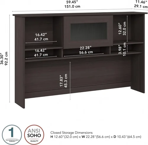 Miniatura 3 de BUSH FURNITURE Mueble de madera de roble, color café de 60 pulgadas, Madera, Heather Gray