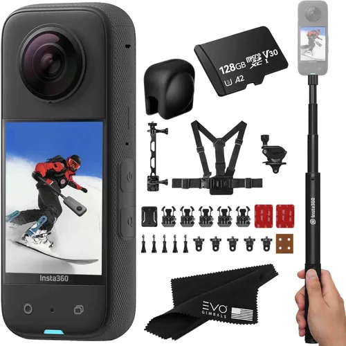 Insta360 Paquete de nieve X3: cámara de acción impermeable de 360 con sensores de 1/2 pulgada de 48 MP, video HDR 360 de 5.7K, foto 360 de 72 MP,