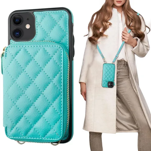 Miniatura 13 de Bocasal Funda tipo cartera cruzada para iPhone 11, con bloqueo RFID, de piel sintética, con cremallera, funda tipo cartera con función atril y Negro