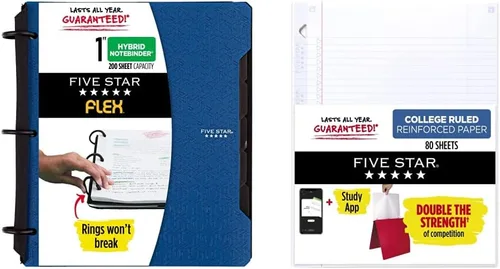 Five Star Flex Hybrid - Carpeta de notas de 1 pulgada con pestañas, cuaderno y carpeta de 3 anillas, todo en uno, papel de relleno reforzado con
