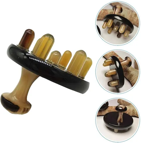 Miniatura 6 de EXCEART Peine de pelo natural de cuerno de buey Guasha raspado peine de masaje anti estático peine de dientes anchos para el cabello masajeador