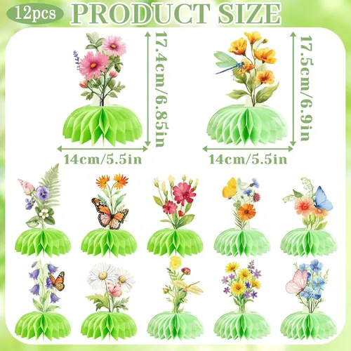 Miniatura 2 de 12Pcs Green Butterfly Flower Honeycomb Table Centerpieces–Reusable Easy Assembly Garden Table Decor for Women, Spring Theme, Birthday, Summer