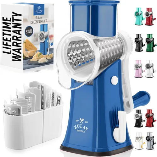 Miniatura 33 de Zulay Kitchen Rallador rotativo de queso de 5 cuchillas, rallador de queso manual de manivela con succión reforzada y 5 tambores intercambiables