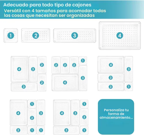 Miniatura 7 de Vtopmart Juego de 25 organizadores de cajones de plástico transparente, 4 tamaños versátiles bandejas organizadoras de cajones de baño y tocador