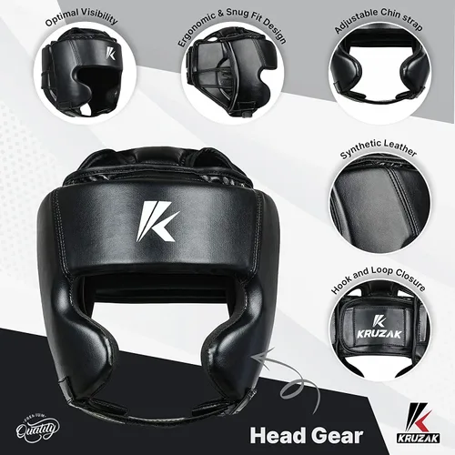 Miniatura 3 de Kruzak - Gorros de boxeo unisex - Entrenamiento de MMA, acolchado ajustable, Kara, Muay Thai, Kickboxing, Sparring, artes marciales, karate, Negro