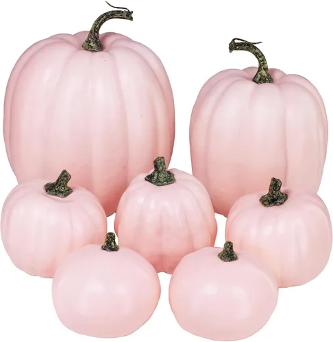 Miniatura 19 de Winlyn 7 Piezas Calabazas Artificiales Surtidas de Color Azul Verdoso para Halloween, Calabazas Decorativas Costeras de Espuma Falsas para Otoño