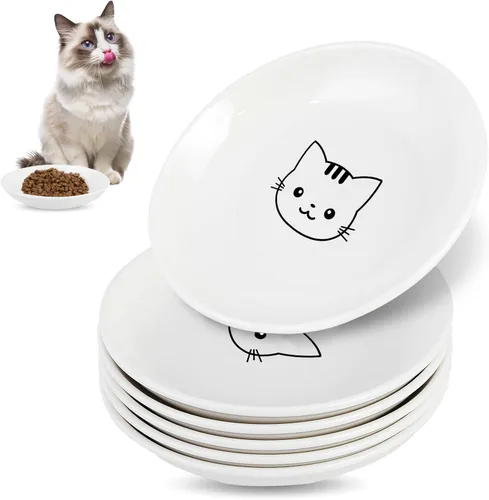 Miniatura 10 de Paquete de 6 cuencos de comida para gatos, cuencos de cerámica para gatos, juego de cuencos anti-fatiga de bigotes para gatos, platos para gatitos