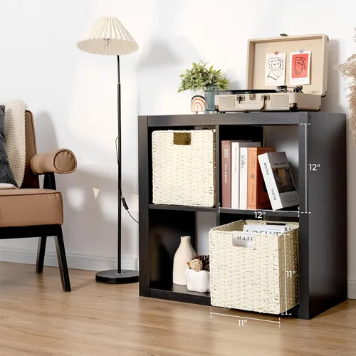 Miniatura 4 de StorageWorks Cestas de mimbre de 11 pulgadas, cubos de almacenamiento tejidos a mano con asas, cesta plegable de cuerda de papel para organizar