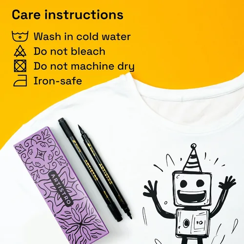 Miniatura 7 de ARTISTRO 5 marcadores de tela negros de doble punta – Kit de decoración de tela – Permanente para ropa – Bolígrafos de pintura acrílica para tenis