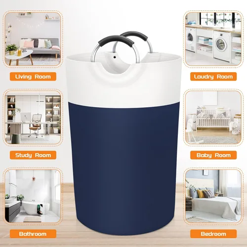 Miniatura 7 de BlissTotes Cesta de lavandería de 115 L, cesta de lavandería independiente, cesta plegable para ropa sucia, tela impermeable con asas de aluminio