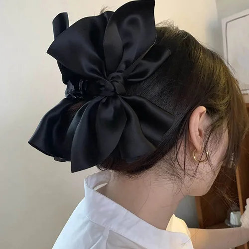 Miniatura 2 de Jumwrit Pinza para el cabello, pinza de pelo con lazo grande, sujeción fuerte, diseño francés, negro, accesorio de peinado de moda para mujeres
