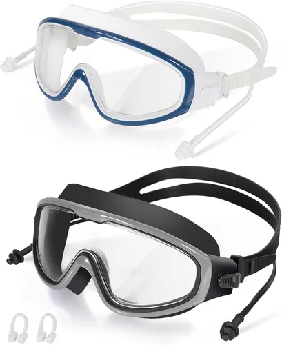 Miniatura 15 de Gafas de natación para adultos, a prueba de fugas, gafas de piscina antivaho, gafas de natación de visión amplia con tapones para los oídos y clip