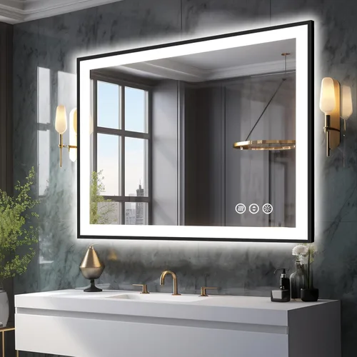 Miniatura 34 de EchosLife Espejos de baño LED de 20 x 28 pulgadas para pared, marco de aluminio negro (frontal y retroiluminado), espejo de tocador antivaho