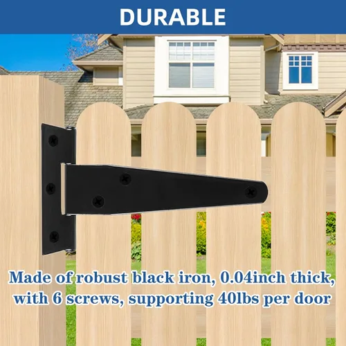 Miniatura 3 de TamBee 6 bisagras de puerta de granero ligeras de 4 pulgadas con correa en T para puerta de cobertizo, bisagra de madera para valla de patio