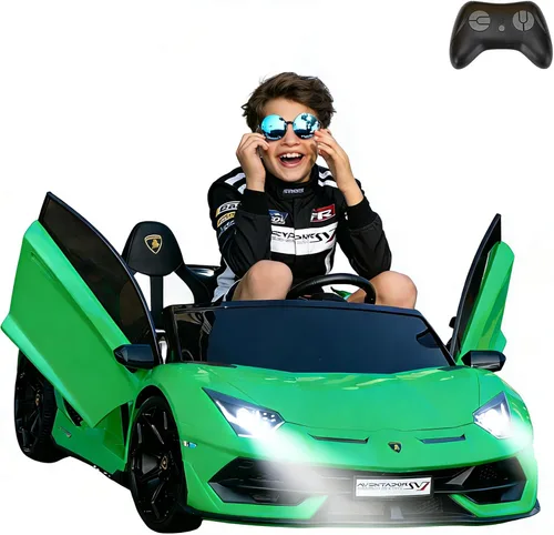 Lamborghini eléctrico de 2 plazas de 24 V para niños de alta velocidad 8.1 mi/h Drift deportivo con asientos de piel sintética con cinturón de