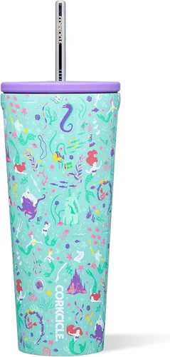 Corkcicle Disney Princess Vaso Frío - Mantiene las Bebidas Frías durante 12 Horas - Acero Inoxidable con Triple Aislamiento - Popote y Tapa de Rosca