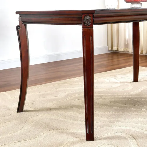 Miniatura 7 de PADMA HOUSE Mesa de comedor tradicional de madera maciza para 6, 59 pulgadas de largo, mesa rectangular de madera con patas curvas, escritorio