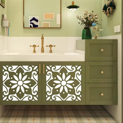 Miniatura 7 de Plantillas grandes para piso, paquete de 2 plantillas de 12 x 12 pulgadas con patrón mexicano Talavera reutilizables, plantillas de pared