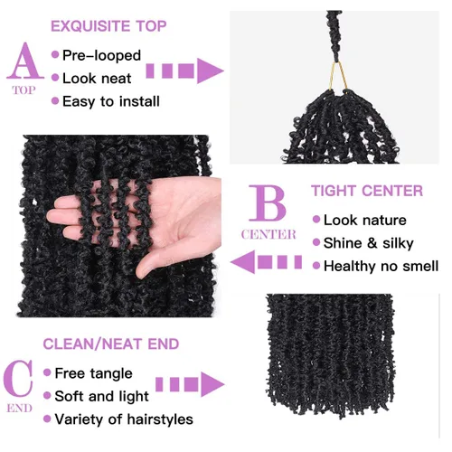Miniatura 60 de ZRQ Butterfly Locs Cabello de Ganchillo Corto 6 Paquetes Negro Cabello Bob de Ganchillo 8 Pulgadas Locs Sintéticos Desordenados Desgastados Trenzas