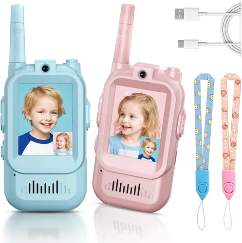 Walkie Talkies de Video para Niños, Paquete de 2 Intercomunicadores de Video Recargables Portátiles para Niños Walkie Talkies, Juguetes de Interior