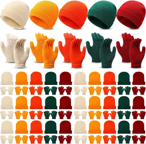 Miniatura 10 de Handepo 60 unidades de gorro y guantes de invierno para niños, sombreros de punto a granel, guantes cálidos unisex para clima frío, regalos