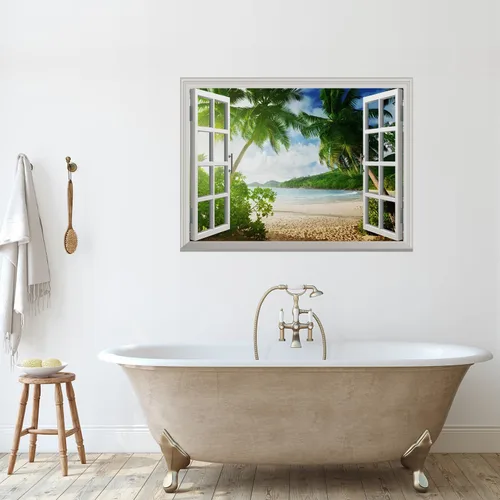 Miniatura 34 de Wall26 - Adhesivo para pared / Mural para pared, extraíble, diseño de río en un pueblo tranquilo, decoración para pared, vista creativa de ventana