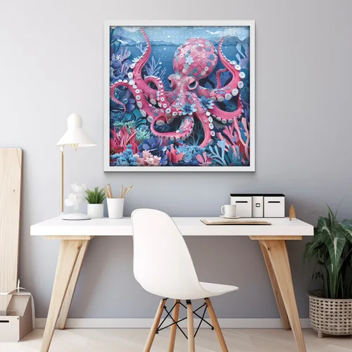 Miniatura 3 de Rompecabezas de pulpo oceánico para adultos de 1000 piezas, rompecabezas de animales marinos azul profundo, arte de papel coral colorido