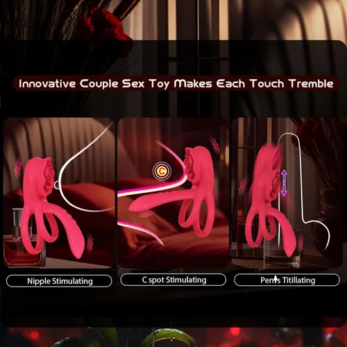 Miniatura 6 de Anillo vibrador para el pene con estimulador de clítoris rosa, vibrador de anillo para el pene para parejas, juguetes sexuales para hombres