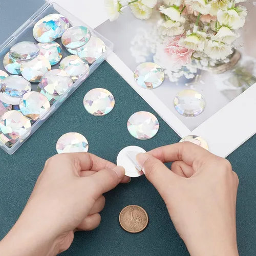 Miniatura 3 de FINGERINSPIRE 30 diamantes de imitación acrílicos redondos con parte trasera plana de 1.181 in con contenedor, gemas circulares de cristal Ab