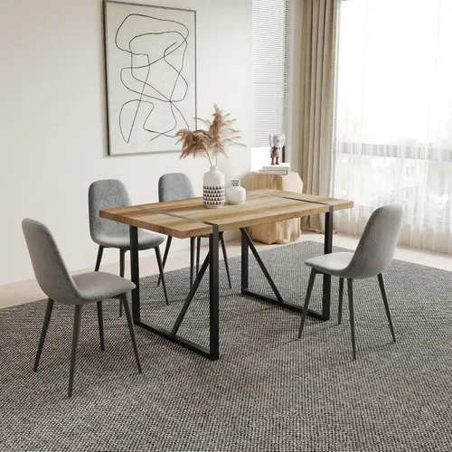 Miniatura 33 de YYQ Juego de mesa de comedor para 4, mesa de cocina de madera de 59 pulgadas y sillas para 4, moderno juego de mesa de comedor de 5 piezas con 4