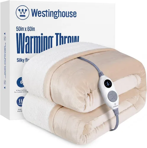 Manta eléctrica con calefacción Westinghouse, manta eléctrica con 6 niveles de calefacción y configuración de tiempo de 2-10 horas, manta eléctrica