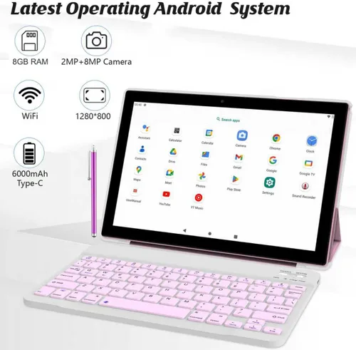 Miniatura 4 de Tableta 2 en 1 con Android 15 de 10 pulgadas, tabletas con teclado y ratón, lápiz capacitivo, 8 GB de RAM 32 GB ROM soporta expansión de 1 TB 2 MP+8