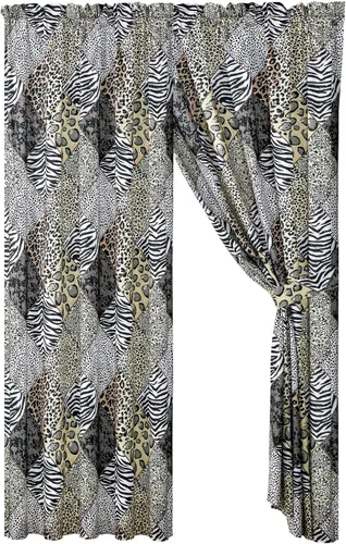 WPM - Juego de 4 cortinas para ventana con estampado de animales de safari de selva, negro, blanco, gris, leopardo, cebra, jirafa, selva, bosque,