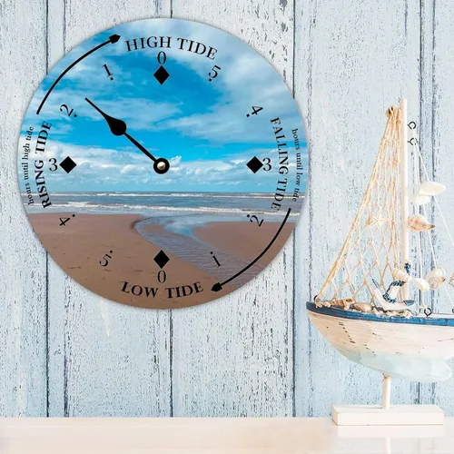Miniatura 3 de Reloj de marea de madera, arena y nube, costa este, océano, reloj de marea de madera, marea alta y baja, para colgar en la pared, reloj