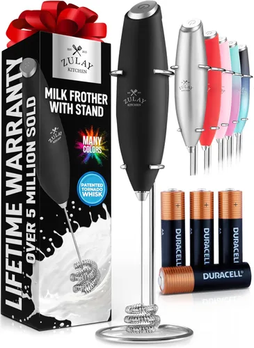Miniatura 10 de Zulay Kitchen Espumador de leche de mano con pilas Duracell AA – Mezclador eléctrico ultrarrápido y creador de espuma, mezclador de bebidas fácil