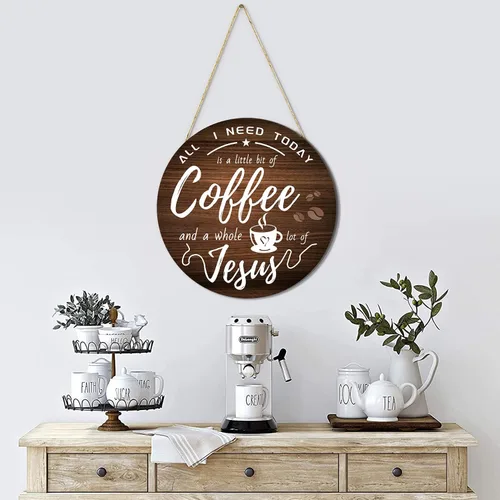 Miniatura 2 de HMASYO Letreros de madera rústica para barra de café – "All I Need Today is A Little Bit of Coffee and A Whole Lot of Jesus" para decoración