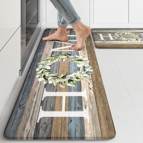 Miniatura 23 de KIMODE Alfombra Antifatiga para Cocina 2 Piezas, Alfombras de Cocina Impermeables y Antideslizantes, Alfombra de Cocina de Estilo Rústico para Piso