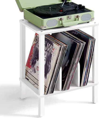 Miniatura 15 de LELELINKY Soporte para tocadiscos de 2 niveles con almacenamiento de discos de vinilo hasta 100 álbumes, soporte para discos de dormitorio y mesa