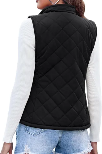 Miniatura 6 de Valphsio Chaleco acolchado con cuello alto para mujer, reversible, sin mangas, acolchado, ligero, con cremallera y bolsillos