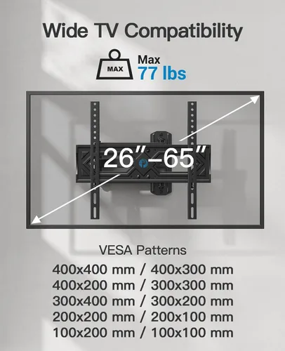 Miniatura 2 de Pipishell Soporte de pared para TV de movimiento completo para televisores curvos planos de 26 a 65 pulgadas, brazos articulados individuales