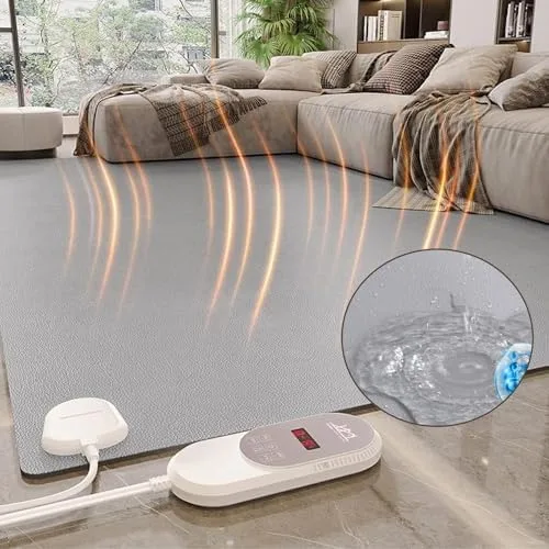 Electric Heated Floor Rug - 60 Levels Adjustable Thermostat, 12-Hour Timer, Indoor Area Heater Mat, Soft Carpet for Warmth & Comfort, 80x100cm