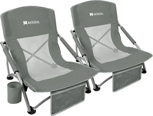 Miniatura 7 de AKSOUL Silla de playa plegable para adultos: sillas de respaldo bajo/alto con bolsa de transporte - Silla de asiento extra ancha con cómoda almohada