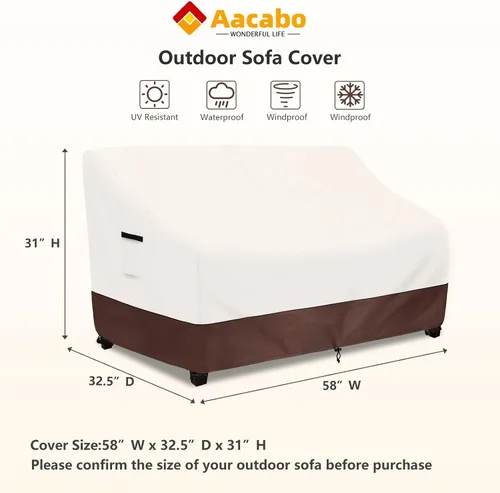 Miniatura 2 de Fundas para Sofá de Exterior, Funda para Sofá de Exterior de 58 Pulgadas, Funda Impermeable para Muebles de Patio, Fundas para Muebles para Asientos