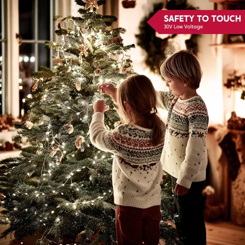 Miniatura 9 de JOYIN 200 luces LED de Navidad multicolor, 8 modos de luces de árbol de Navidad enchufables, luces parpadeantes de hadas conectables de 66 pies