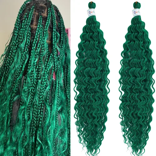Miniatura 13 de Cabello para trenzar rizado ondulado negro 1B preestirado de onda oceánica profunda de ganchillo bohemio para trenzar de 16 pulgadas, 2 paquetes