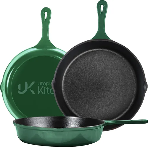 Miniatura 9 de Utopia Kitchen Juego de sartenes de hierro fundido de 3 piezas, sartén para chefs, sartenes de hierro fundido pre-sazonadas, 6, 8 y 10 pulgadas