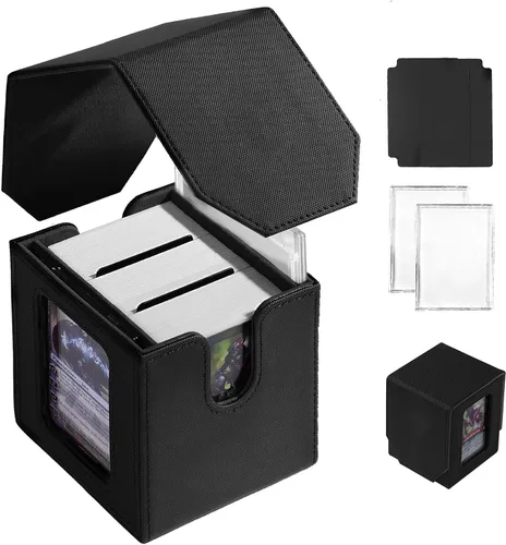 Miniatura 10 de MTG Caja de Mazo para Commander Display, Estuche de Mazo de Cartas que Cabe 100 Cartas con Doble Funda, Caja de Almacenamiento de Cuero Magic Negro