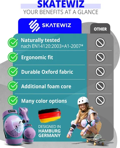 Miniatura 8 de SKATEWIZ Juego de almohadillas de protección para patineta para niños y adultos - Smash - Almohadillas para patines [6 piezas] con protectores